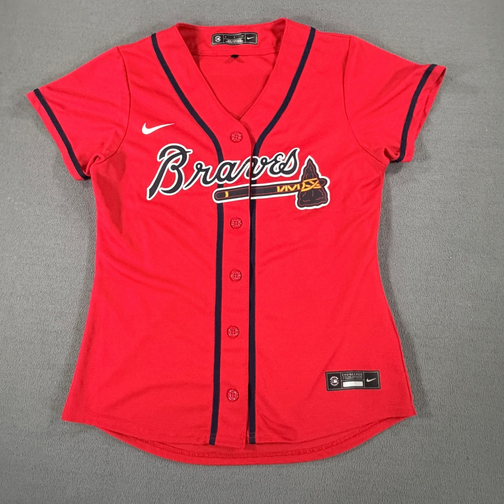 Nike Atlanta Braves MLB Jersey Womens Small Red Button Up Baseball Shirt S